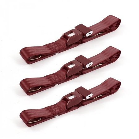 GEARED2GOLF Standard 2 Point Burgundy Lap Bench Seat Belt Kit for 1964-1967 Chevy Chevelle - 3 Belts GE1345597
